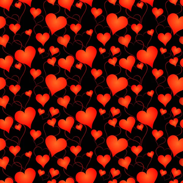Nahtloses Muster Mit Roten Herzen Auf Schwarzem Hintergrund — Stockvektor