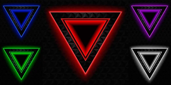 Vektor Készlet Ból Különböző Színek Sötét Háromszög Alakú Keretes Neonfény — Stock Vector
