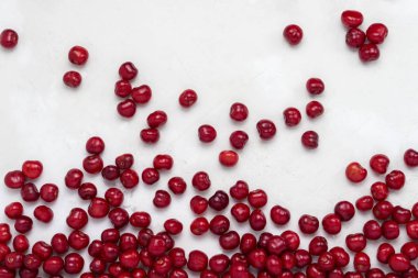 Taze kiraz hafif bir taş arka plan resmine alt kısmında yer almaktadır. Hasat kavramı. Düz yatıyordu, en iyi görünümü.