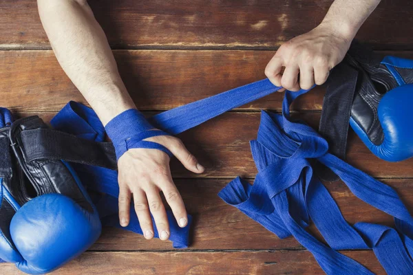 Les Mains Des Hommes Pendant Enregistrement Avant Match Boxe Sur — Photo