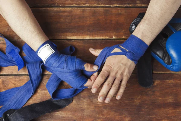 Prozess Des Tapes Männlicher Hände Vor Einem Boxkampf Auf Einem — Stockfoto