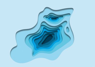Çok katmanlı arka plan hassas mavi tonlarında renkli kağıttan oyulmuş. El yapımı. Konsept tasarım deseni duvar kağıdı, kartpostal, arka plan için. Düz yatıyordu, en iyi görünümü.
