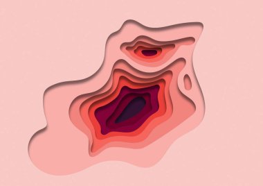 Yumuşak pembe tonlarında renkli kağıt kesme katmanlı arka plan. El yapımı. Konsept tasarım deseni duvar kağıdı, kartpostal, arka plan için. Düz yatıyordu, en iyi görünümü.