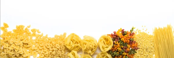 Italienische Pasta Verschiedener Art Auf Weißem Hintergrund Flache Lage Draufsicht — Stockfoto