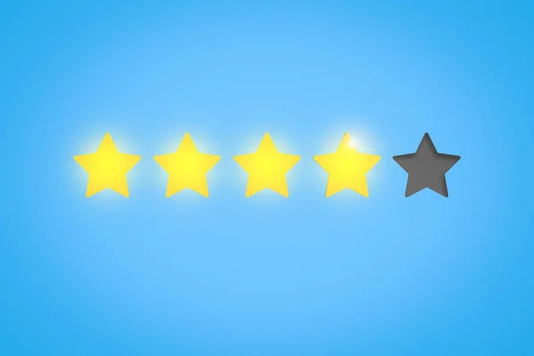 Yellow Stars Show Rating Four Stars Out Five Possible Blue — Stock Photo, Image