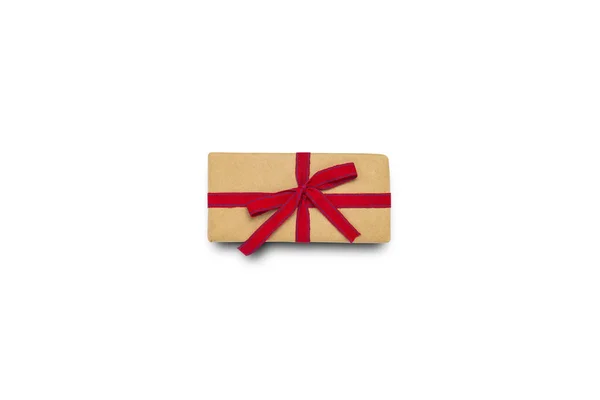 Gift Box Red Ribbon White Isolated Background Gift Concept Loved — Stock Photo, Image