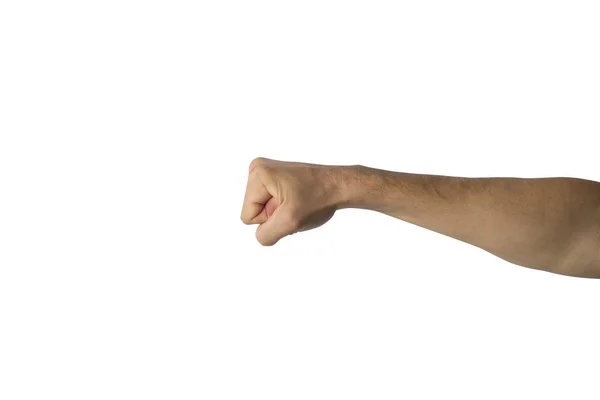 Male Hand Clenched Fist White Background Kick Side Shot — Stock Photo, Image