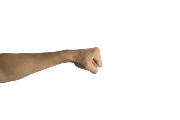 Male Hand Clenched Fist White Background Kick Side Shot — Stock Photo, Image