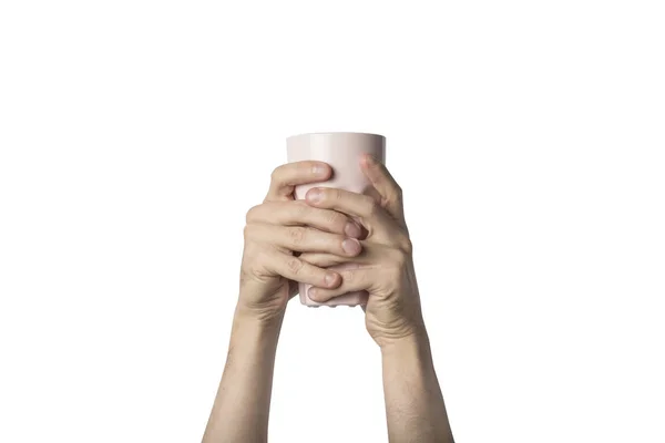 Female Hand Holding Lilac Cup Milkshakes Ice Cappuccino Coffee Cocktails — Stock Photo, Image