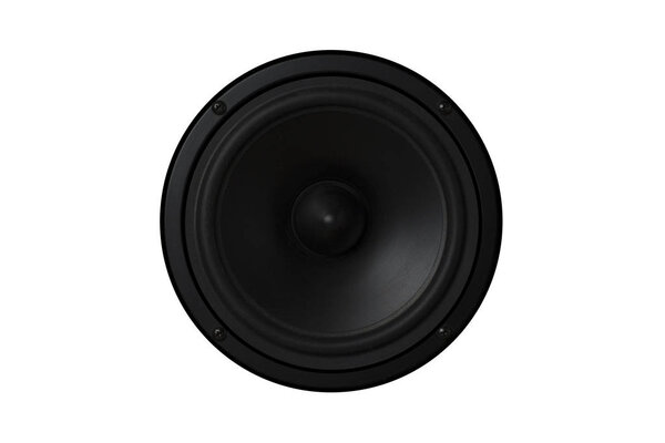 Black Musical speaker on white isolated background. Party or music listening concept