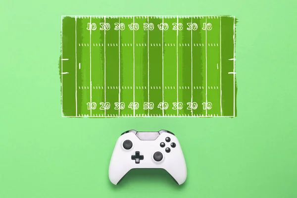 Weißes Gamepad Auf Grünem Hintergrund Ein Fußballplatz Wurde Hinzugefügt Taktik — Stockfoto