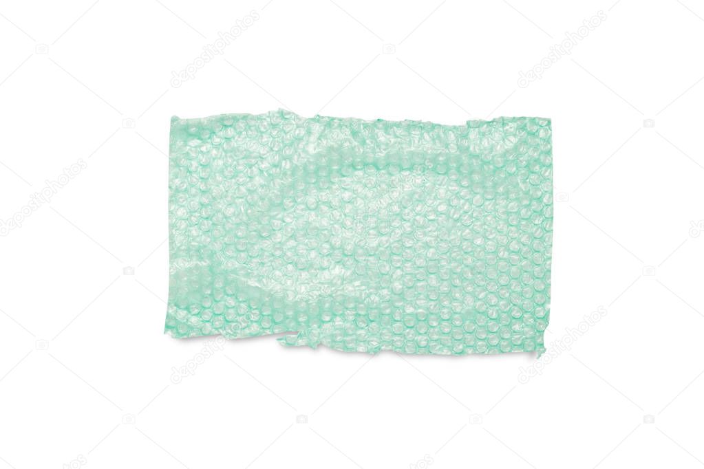 Wrapping film with bubbles on a white isolated background. Flat lay, top view