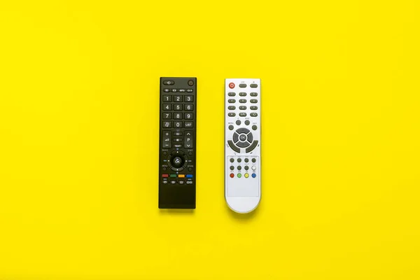 Black Gray Remote Control Blue Isolated Background Flat Lay Top — стокове фото