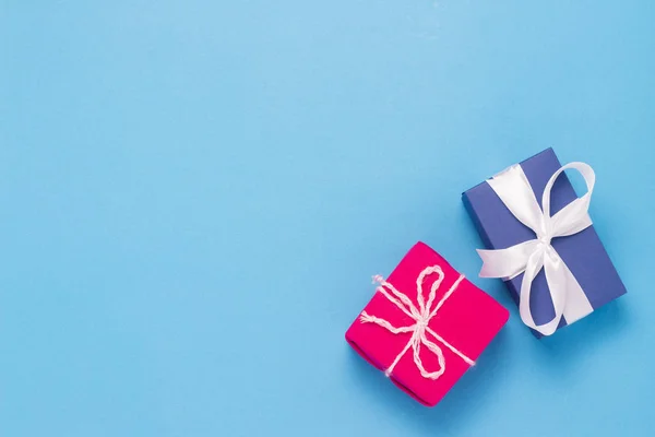 Две Подарочные Коробки Синем Фоне Holiday Concept New Year Christmas — стоковое фото