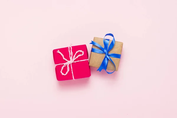 Две Подарочные Коробки Розовом Фоне Holiday Concept New Year Christmas — стоковое фото