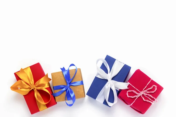 Many Gift Boxes White Background Concept Holiday Gifts Anyone Relatives — Stock Photo, Image