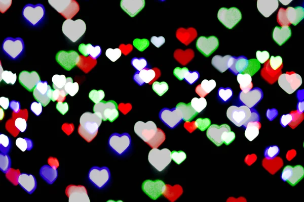 Багатокольорові Боке Чорному Тлі Серцева Форма Любовна Думка Валентинів День — стокове фото