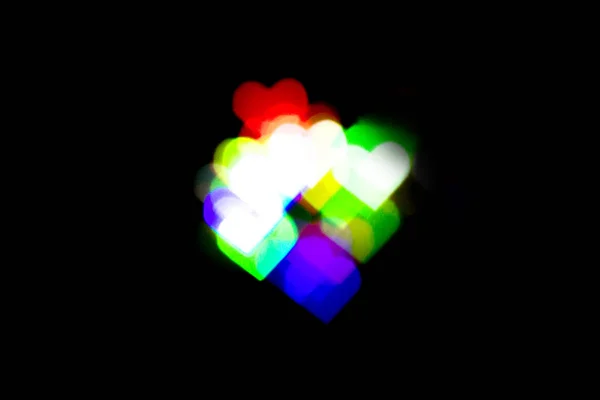 Bokeh Multicolorido Fundo Preto Forma Cardíaca Conceito Amor Dia Dos — Fotografia de Stock