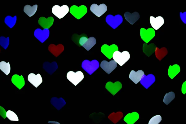 Bokeh Multicolorido Fundo Preto Forma Cardíaca Conceito Amor Dia Dos — Fotografia de Stock