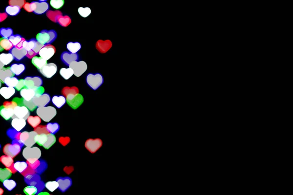 Πολύχρωμο Bokeh Μαύρο Φόντο Σχήμα Καρδιάς Έννοια Αγάπης Του Αγίου — Φωτογραφία Αρχείου