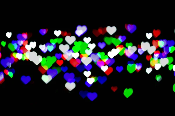 Multicolored Bokeh Black Background Heart Shape Love Concept Valentine Day — Stock Photo, Image