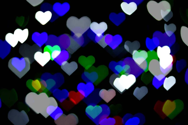 Разноцветный Боке Черном Фоне Форме Сердца Love Concept Valentine Day — стоковое фото