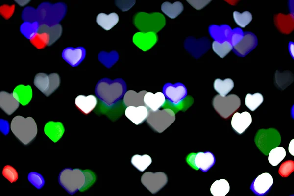 Bokeh Multicolorido Fundo Preto Forma Cardíaca Conceito Amor Dia Dos — Fotografia de Stock