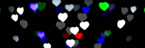 Multicolored Bokeh Black Background Heart Shape Love Concept Valentine Day — Stock Photo, Image