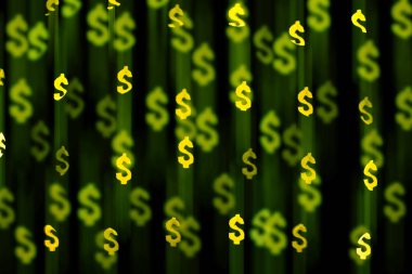 Bokeh dolar işareti şeklinde. Zenginlik ve para, Ticaret Borsası ve ekonomik büyüme, zengin kavramı