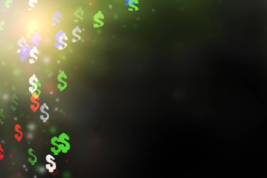 Bokeh dolar işareti şeklinde. Zenginlik ve para, Ticaret Borsası ve ekonomik büyüme, zengin kavramı