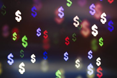 Bokeh dolar işareti şeklinde. Zenginlik ve para, Ticaret Borsası ve ekonomik büyüme, zengin kavramı