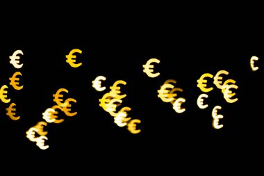 Bokeh Euro işareti olarak. Zenginlik ve para, Ticaret Borsası ve ekonomik büyüme, zengin kavramı