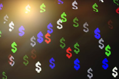 Bokeh dolar işareti şeklinde. Zenginlik ve para, Ticaret Borsası ve ekonomik büyüme, zengin kavramı