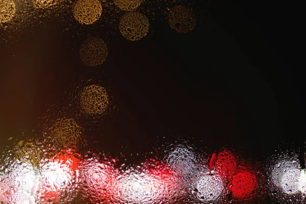 Bokeh Noite Luzes Cidade Atrás Vidro Molhado Durante Chuva Pode — Fotografia de Stock