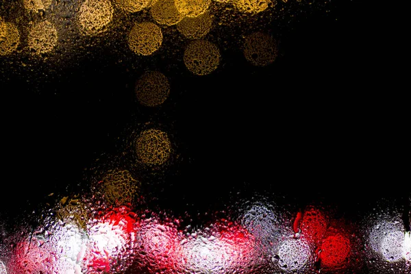 Bokeh Noite Luzes Cidade Atrás Vidro Molhado Durante Chuva Pode — Fotografia de Stock