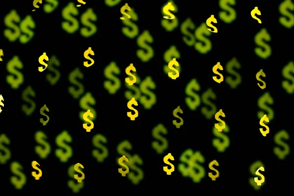 Bokeh in the form of a dollar sign. The concept of wealth and money, trading on the stock exchange and economic growth, rich