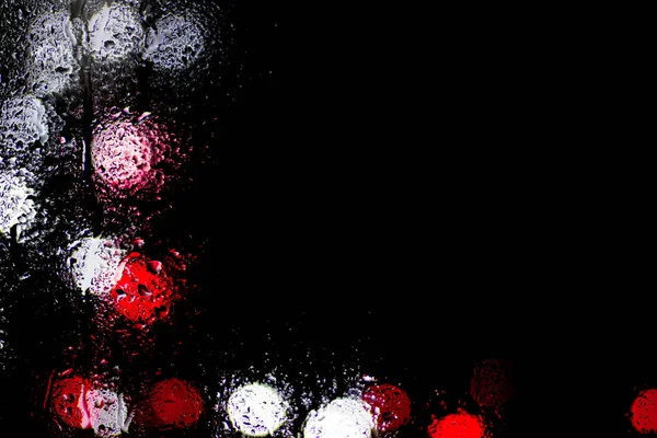 Bokeh Nacht Stadt Lichter Hinter Nassem Glas Bei Regen Kann — Stockfoto