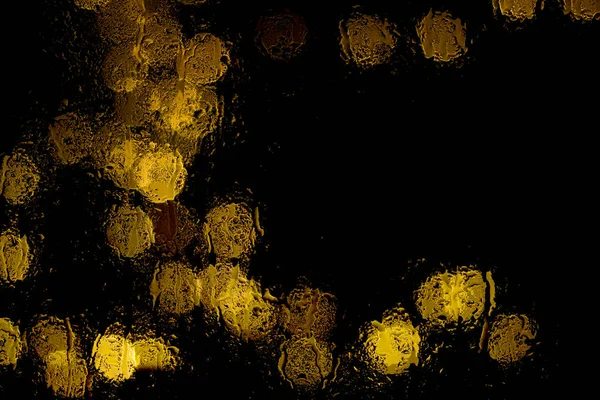 Bokeh Noite Luzes Cidade Atrás Vidro Molhado Durante Chuva Pode — Fotografia de Stock