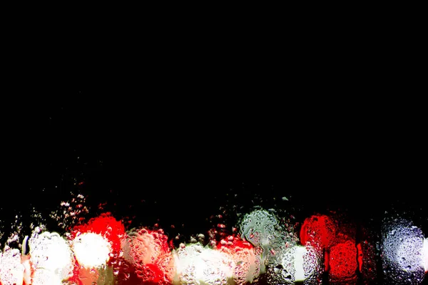 Bokeh Noite Luzes Cidade Atrás Vidro Molhado Durante Chuva Pode — Fotografia de Stock
