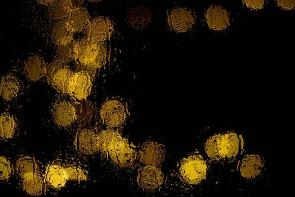 Bokeh Natt Stadens Ljus Bakom Våt Glas Regn Kan Användas — Stockfoto