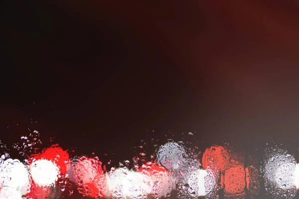 Bokeh Noite Luzes Cidade Atrás Vidro Molhado Durante Chuva Pode — Fotografia de Stock