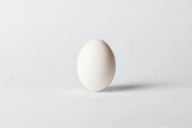 Beyaz bir arka plan üzerinde beyaz tavuk yumurta. Minimalizm. Yan görünüm