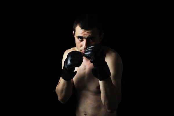 Man Gloves Fighting Rules Mma Black Background Workout Concept Combat — Stock Photo, Image