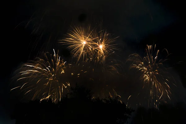 Einzigartiges festliches Feuerwerk auf dunklem Hintergrund. kann als Tapete oder Hintergrund verwendet werden — Stockfoto