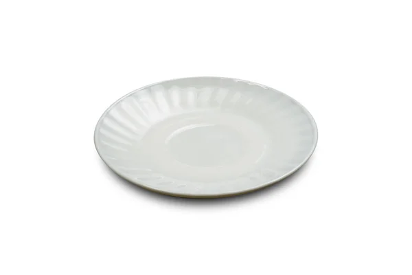 Piattino bianco, piatto su fondo bianco isolato . — Foto Stock