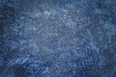 Mavi arka plan boya, macun ile beton duvar. Flatlay, üst vi