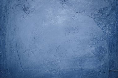 Mavi arka plan boya, macun ile beton duvar. Flatlay, üst vi