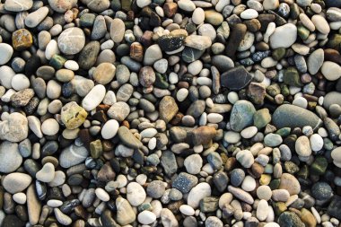 Plaj taşı çakıl taşları. Küçük taş ve kum dokusu. Can b