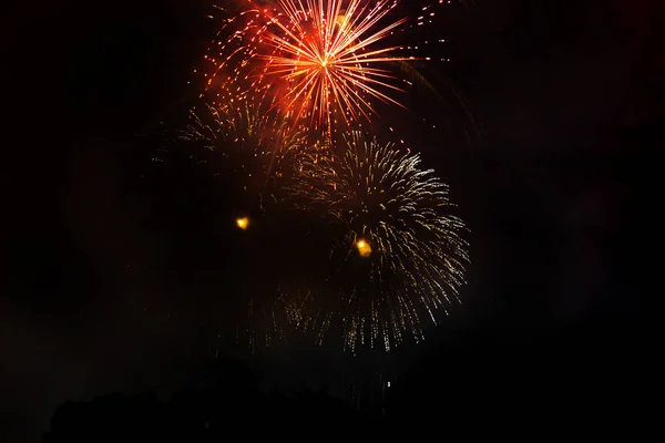 Incrível isolado Fogos de artifício festivos em um fundo escuro. Pode ser — Fotografia de Stock