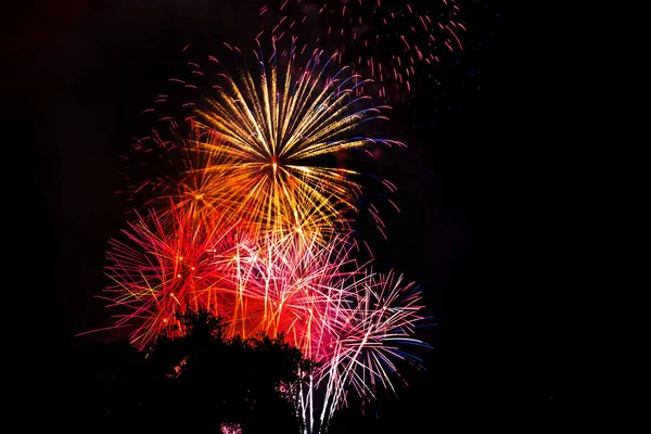 Incrível isolado Fogos de artifício festivos em um fundo escuro. Pode ser — Fotografia de Stock